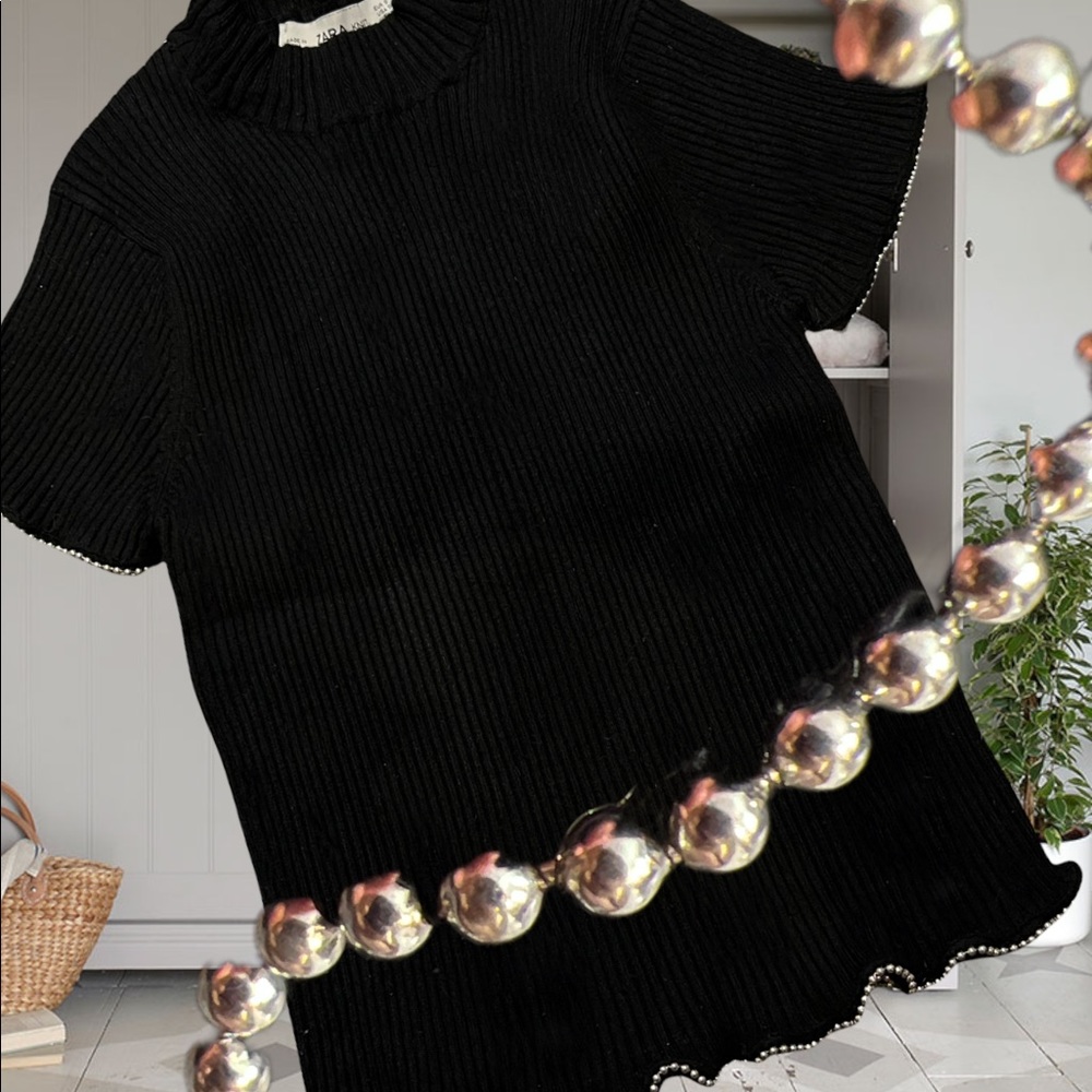 🍀✨2/20 ✨Zara silver bead trim knit top